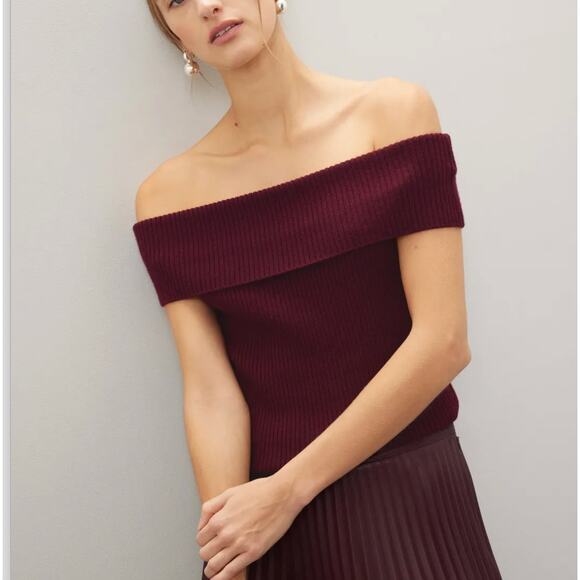 Tanya Taylor Burgundy Off the Shoulder  Knit Top SMALL Merino Wool Designer $300 - Picture 1 of 11